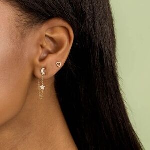 3/$35 Celestial Moon and Star Chain Earring Brass Gold Ear Stud Gothic punk